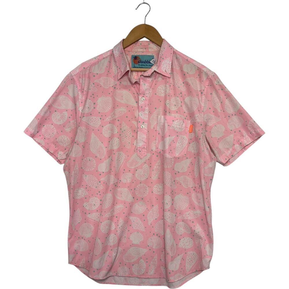 Chubbies Shirt Mens Large Pink Seashell Button Beach Casual Stretch Performance